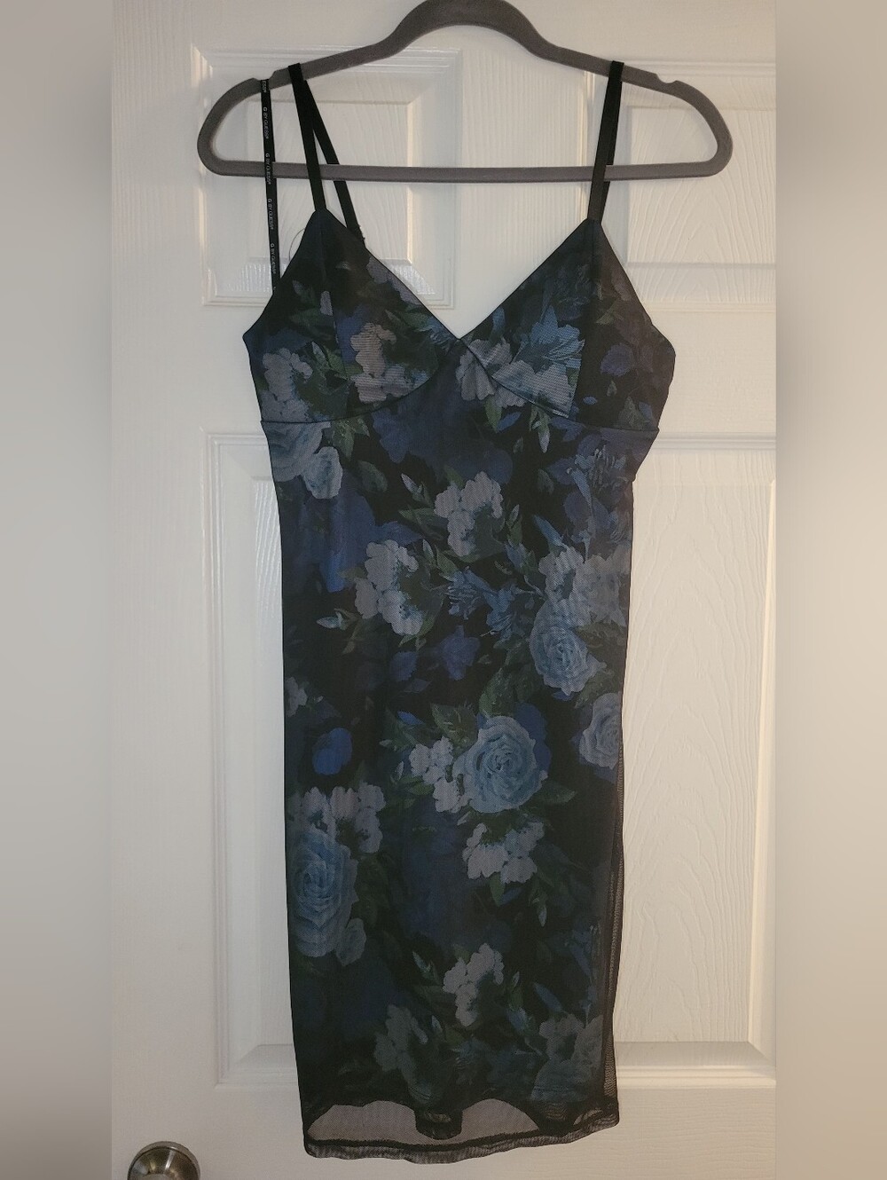 Guess Floral Slip Dress in Blue And Black